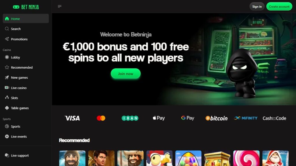 homepage van betninja online casino belgie